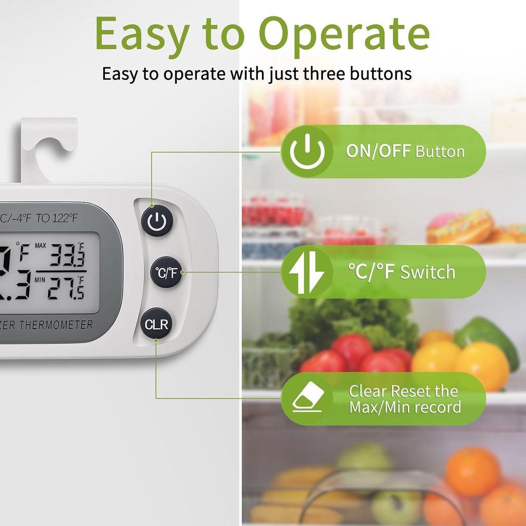 Digital Frigerator Thermometer 2 Pack, Waterproof Fridge and Freezer Thermometer, Fridge Temperature Monitor with