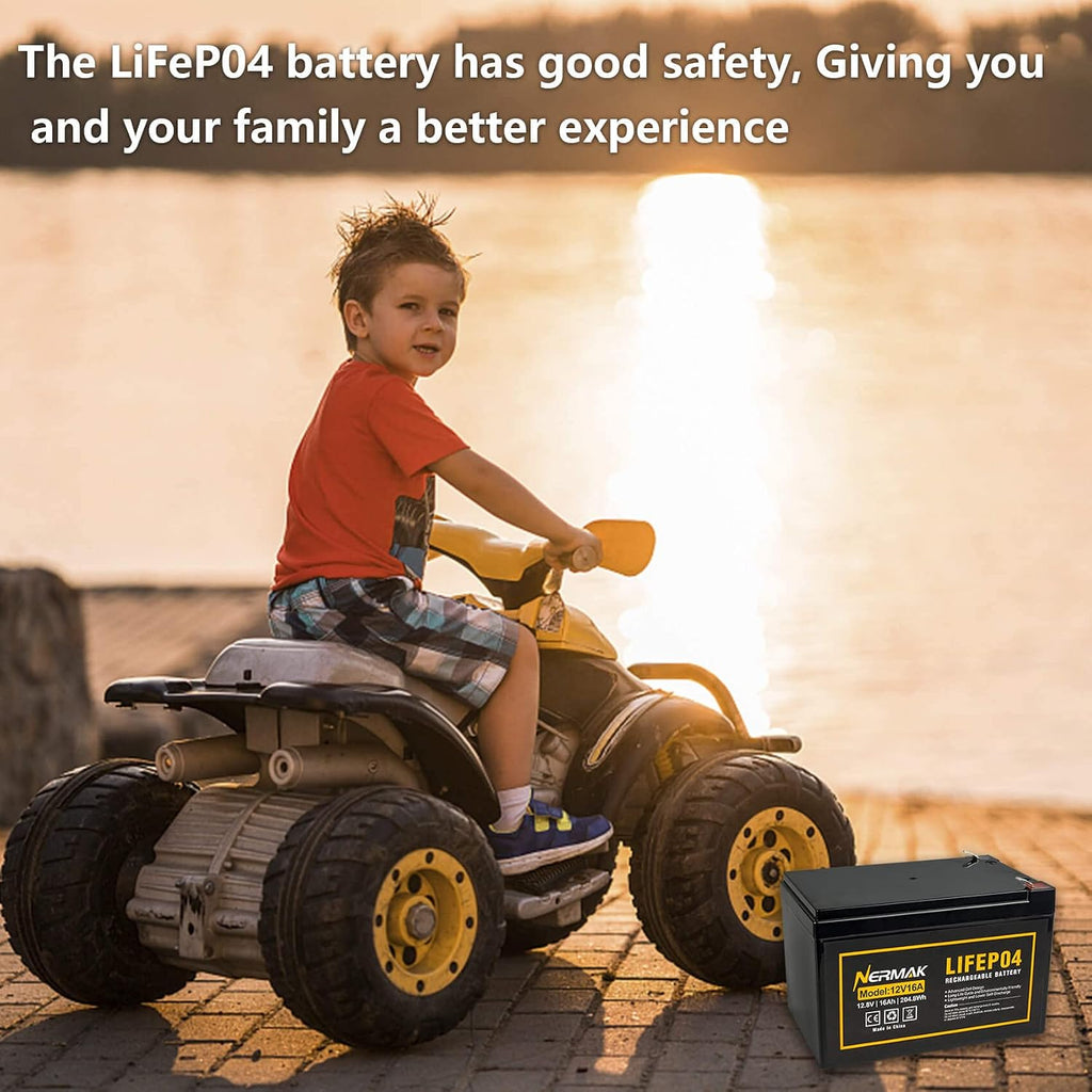 12V 16Ah Lithium LiFePO4 Deep Cycle Battery, 2000+ Cycles Lithium Iron Phosphate Rechargeable Battery for Solar/Wind