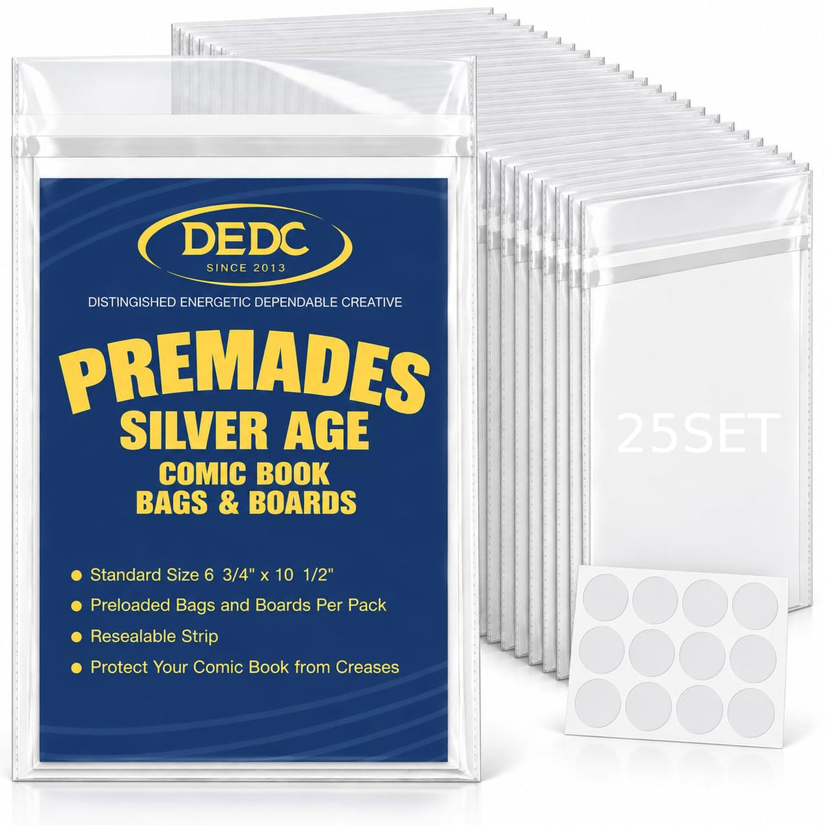 25 Set Premade Silver Age Comic Book Bags and Boards Combo Resealable
