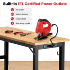 60-Inch Workbench on Wheels with Power Outlet & Pegboard