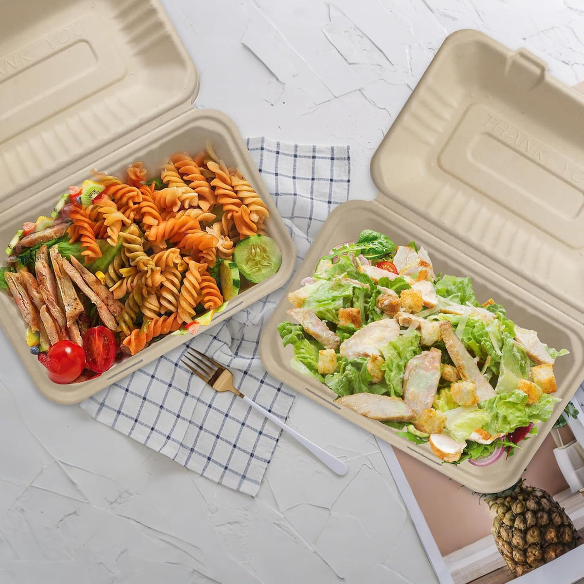 Compostable Clamshell Food Containers [9x6 Inch 100-Pack] Disposable To Go Food Containers, Clamshell To Go Boxes for