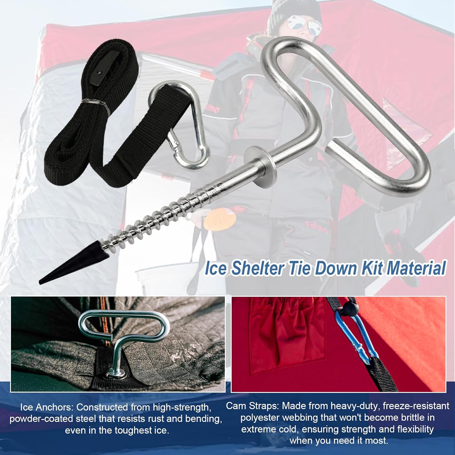 24260 Shelter Tie Down Kit for Eskimo, Ice Fishing Shelter Anchors | Deluxe Ice Fishing Tent Anchors (2 Ice Fishing