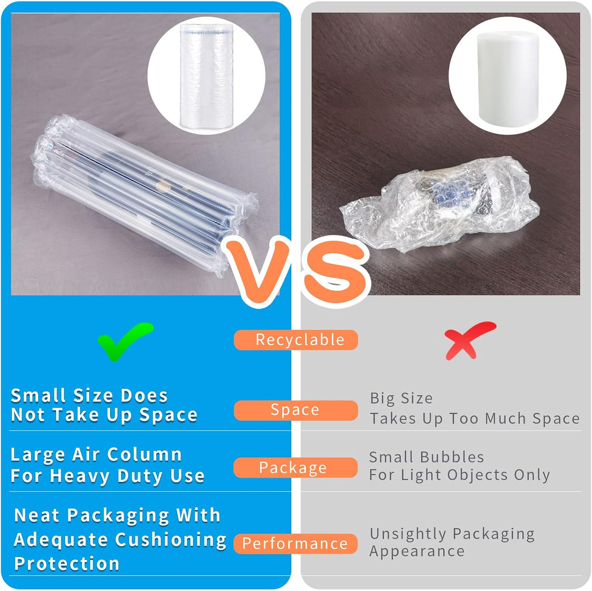 Inflatable Bubble Wrap Roll, 15.7 Inch x165 Feet, Inflatable Air Pillow Column Wrap for Packaging, Moving, Shipping