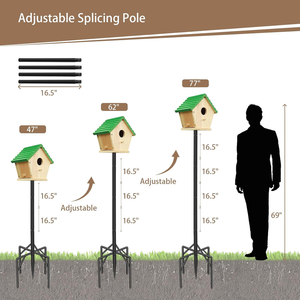 77" Heavy Duty Bird Feeder Pole, Metal Bird House Pole Mount Kit