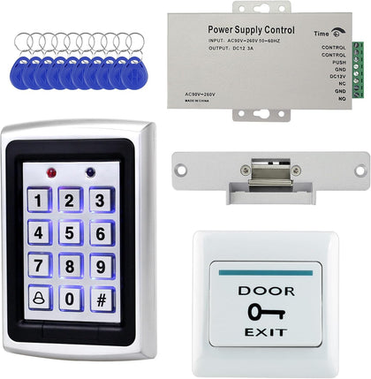 Fully Door Access Control System Kit, Backlit Keys,1000 Users,125KHz RFID Keypad +NC Electric Strike Lock +DC12V