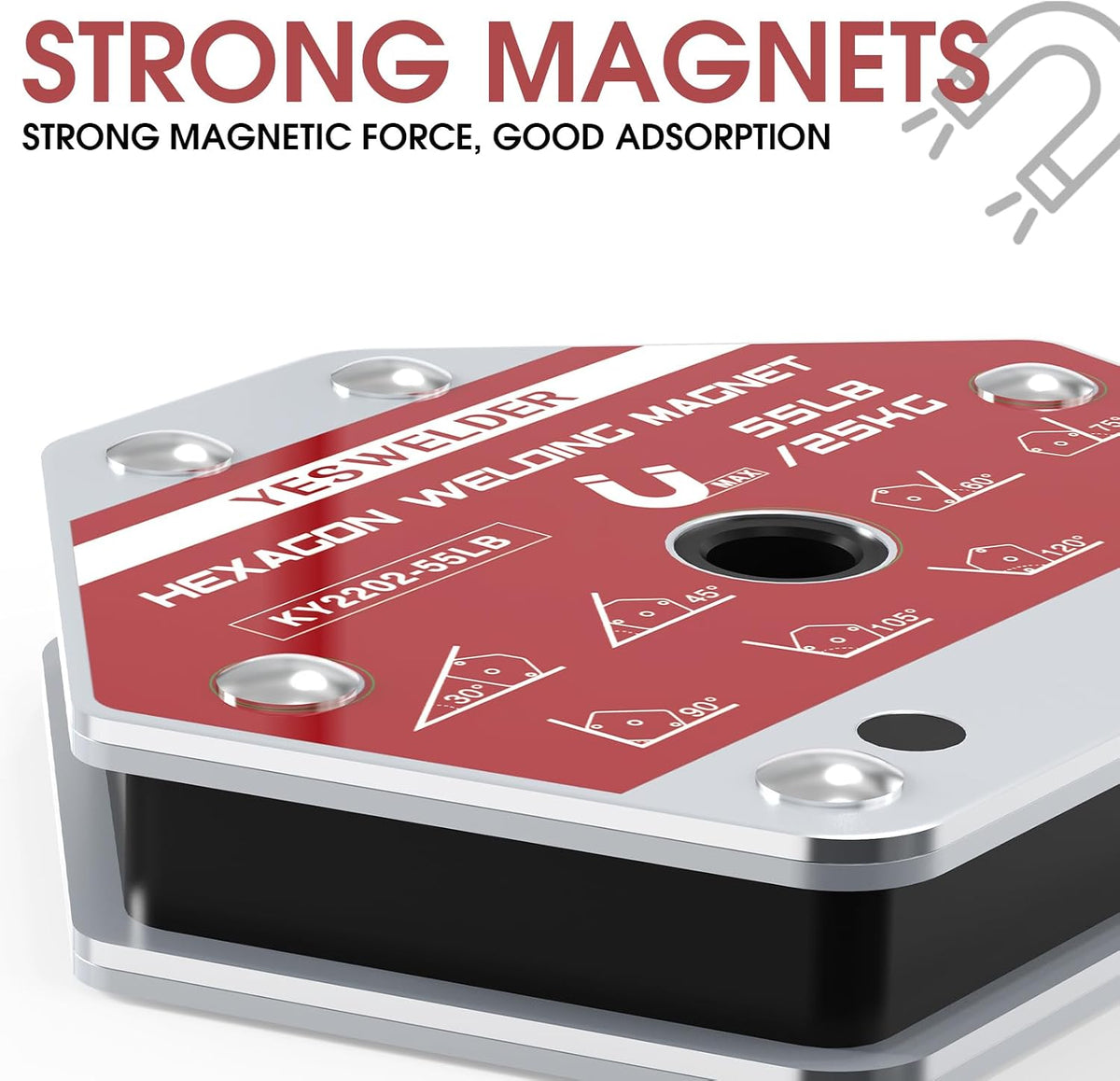 YESWELDR Hexagon Welding Magnets, 25 lb & 55 lb & 110 lb 6PCS | strong magnetic holding support, workpiece