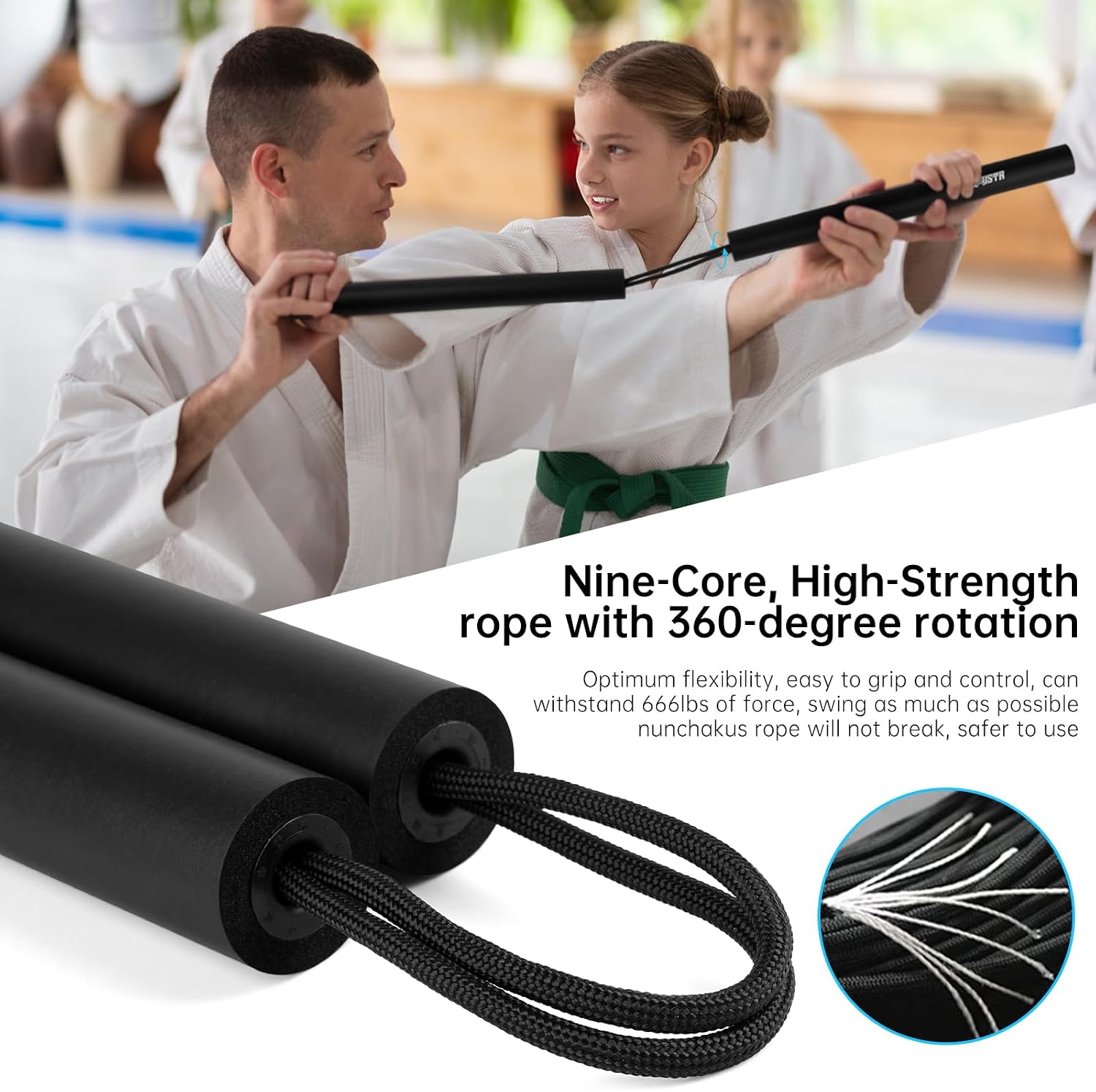 Safe Foam Rubber Cord Nunchakus Practice and Training 2 Pack | Extra-thick cushioning, non-slip surface, easy to