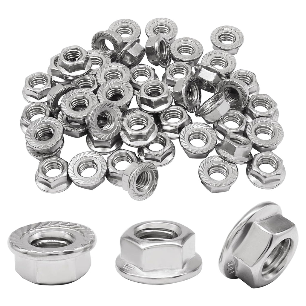 Bonsicoky 3/8-16 Serrated Flange Nuts, 50 Pack, Silver