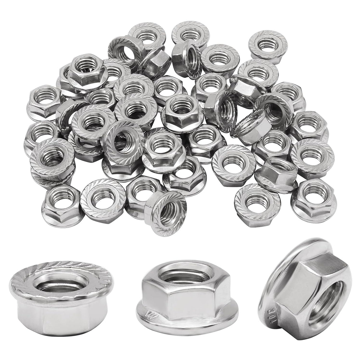 Bonsicoky 3/8-16 Serrated Flange Nuts, 50 Pack, Silver