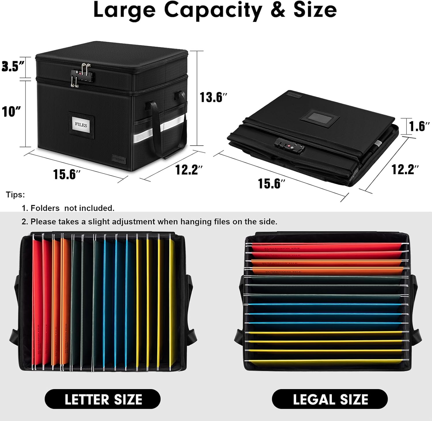 Fireproof File Organizer with Lock, 2 Layer Fireproof Document Box with 5 Tab Inserts, Portable Office File Cabinet