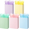 50 Pcs Pastel Gift Bags with Handles and Tissue Paper,Gingham