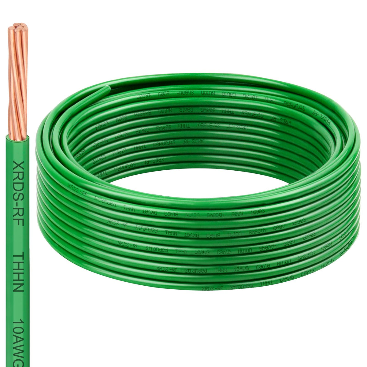 10 AWG THHN Stranded Bare Copper Wire 15FT Green Grounding Wire,600V Rated Building Cable, Ideal for Panel Wiring, Grounding, Lighting Circuits, Control Systems