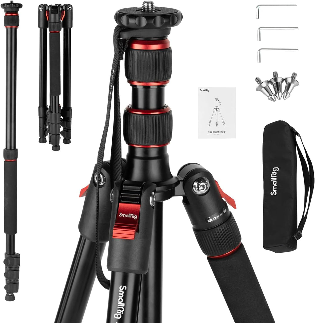 T-10 68" Foldable Aluminum Camera Tripod/Monopod | Max. Payload 33lb, Height Adjustable from 19.7" to 67.7", Works