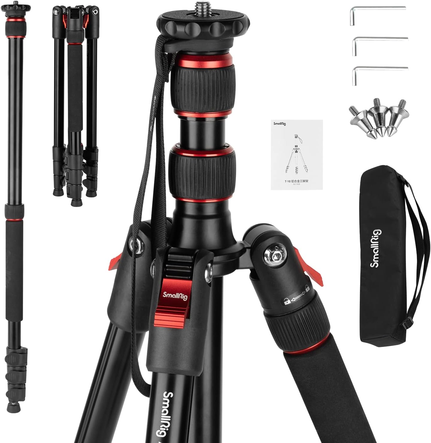 T-10 68" Foldable Aluminum Camera Tripod/Monopod | Max. Payload 33lb, Height Adjustable from 19.7" to 67.7", Works