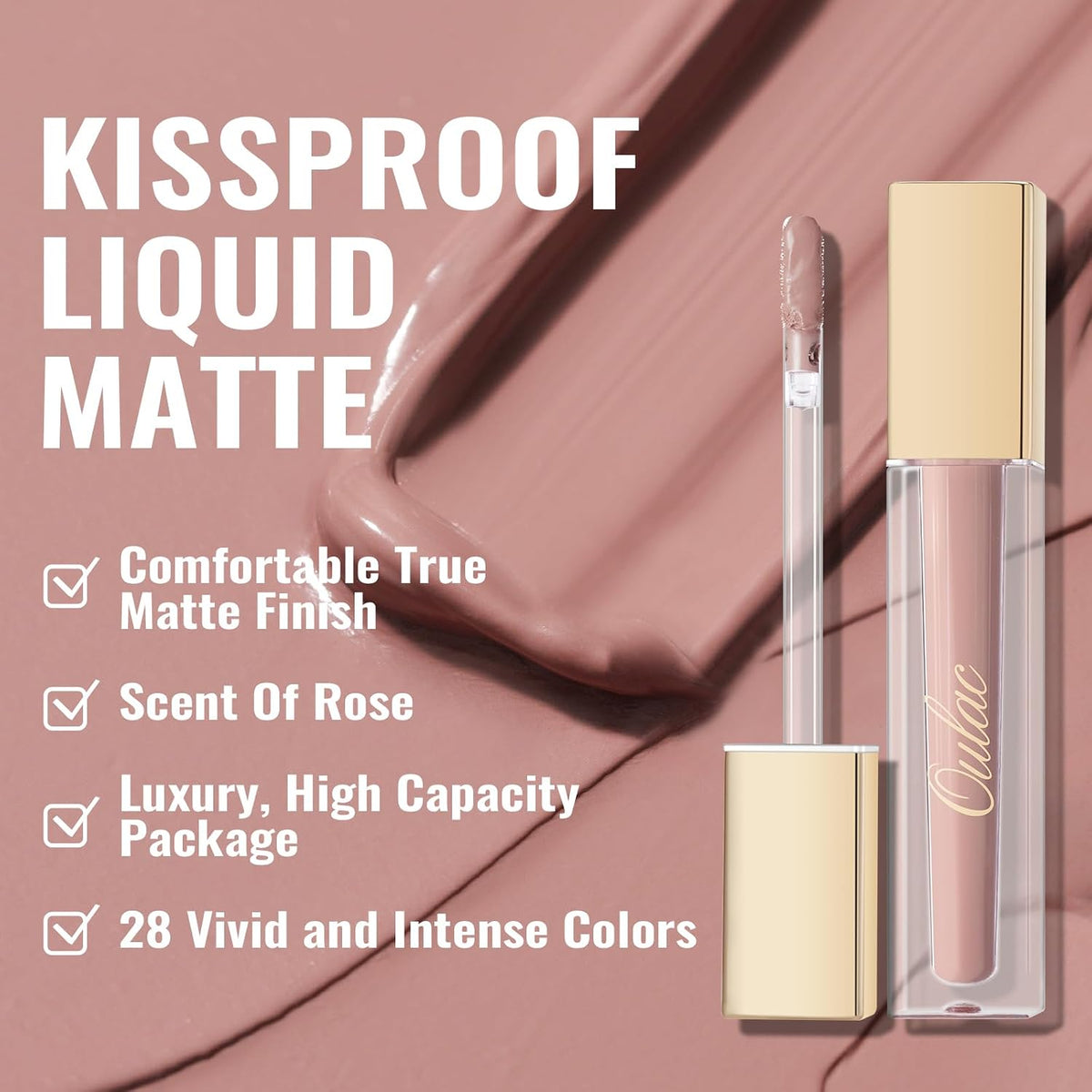 Matte Liquid Pink Lipstick for Women, Pink Nude Long Lasting Lipstick, Waterproof Lip Stain, No Transfer, Creamy High