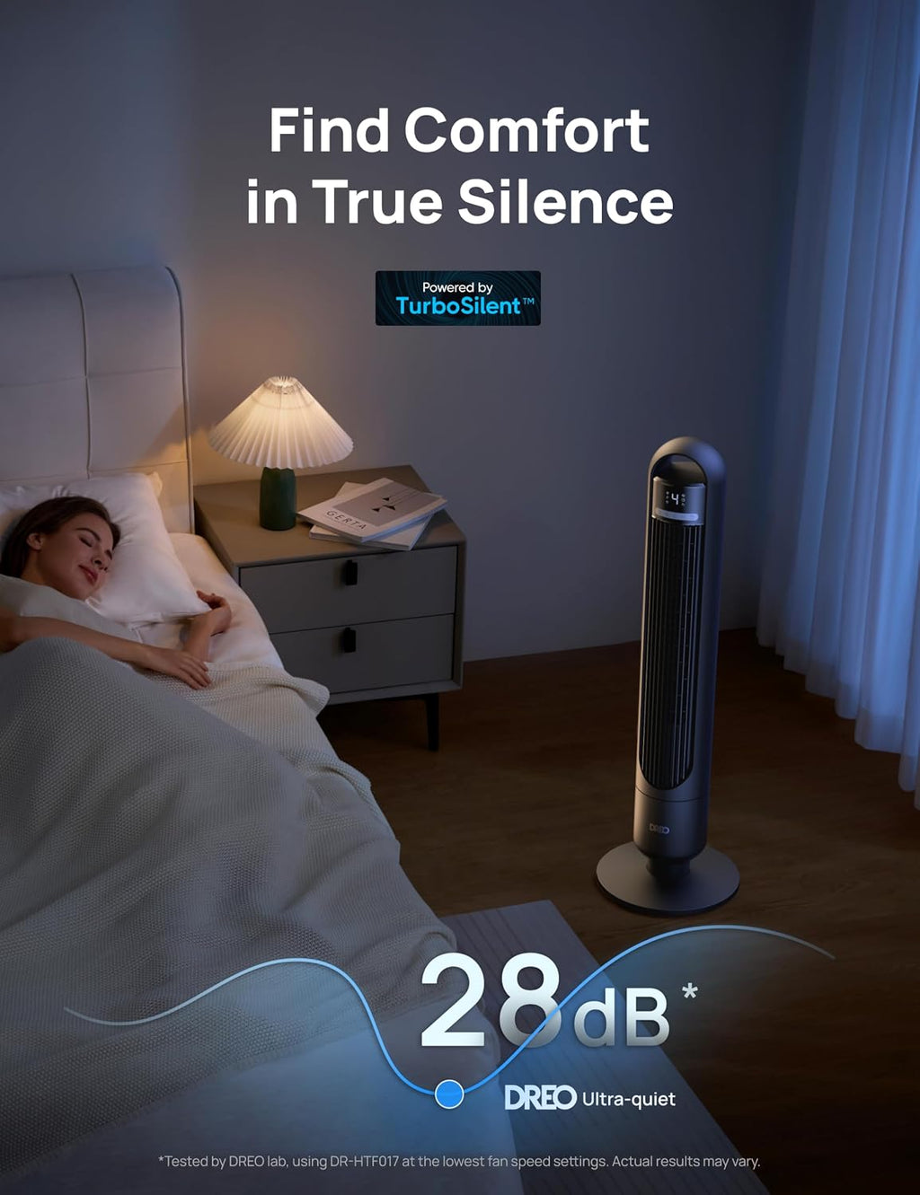 Tower Fan for Bedroom, 26ft/s Velocity, 90° Oscillating, 8H Timer | 4 Speeds, 3 Modes, 28dB Quiet Standing Fan, Floor