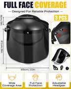 3 Pack Face Shield Grinding Cutting, Black Visor, PET Black