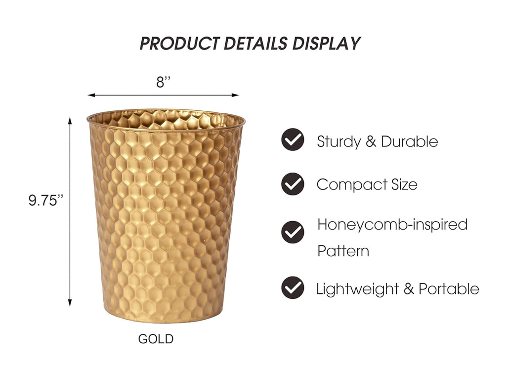 Small Metal Trash Can Wastebasket, Decorative Honeycomb Garbage Can Waste Basket, Modern Farmhouse Round Trash Bin