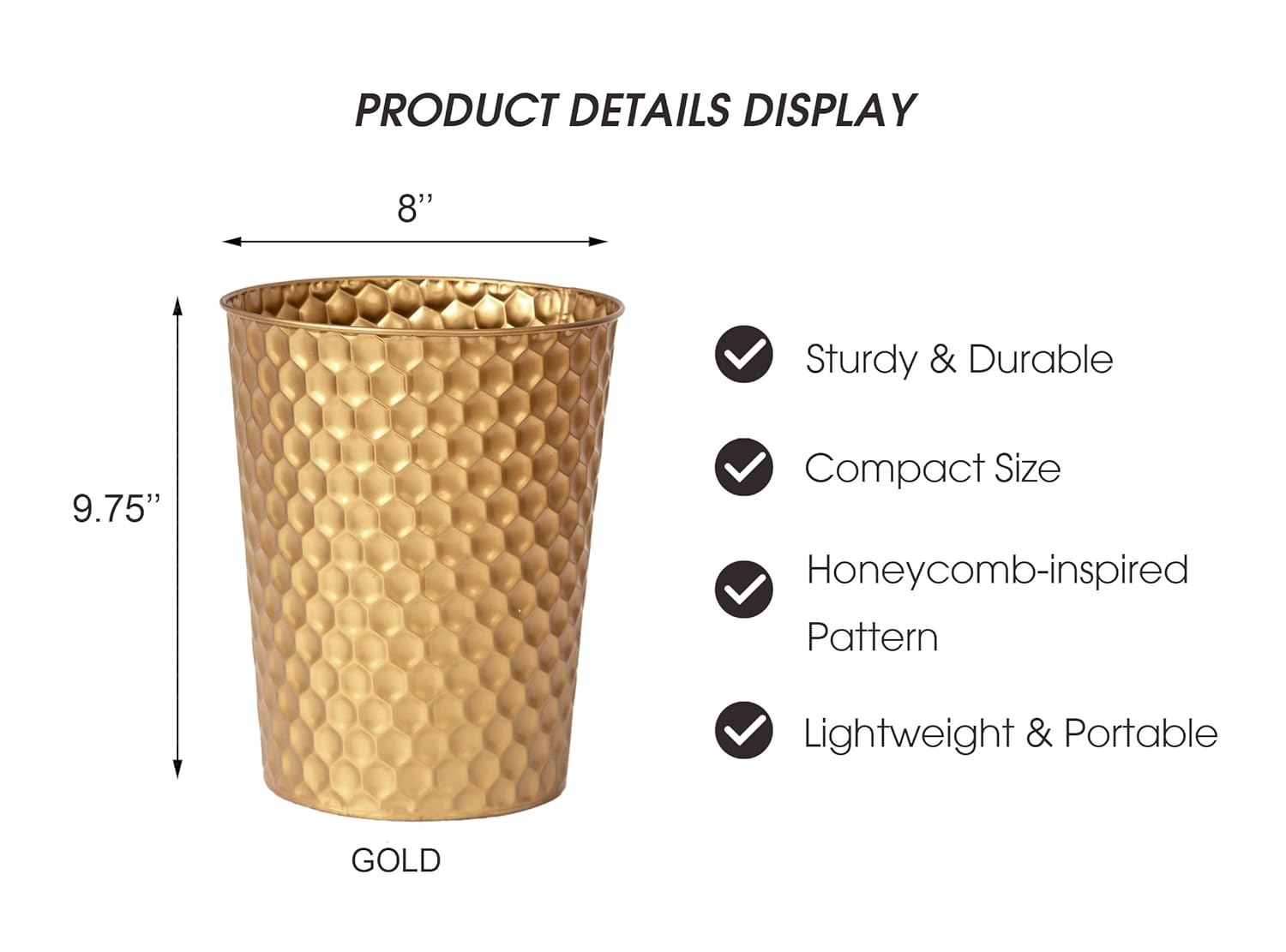 Small Metal Trash Can Wastebasket, Decorative Honeycomb Garbage Can Waste Basket, Modern Farmhouse Round Trash Bin