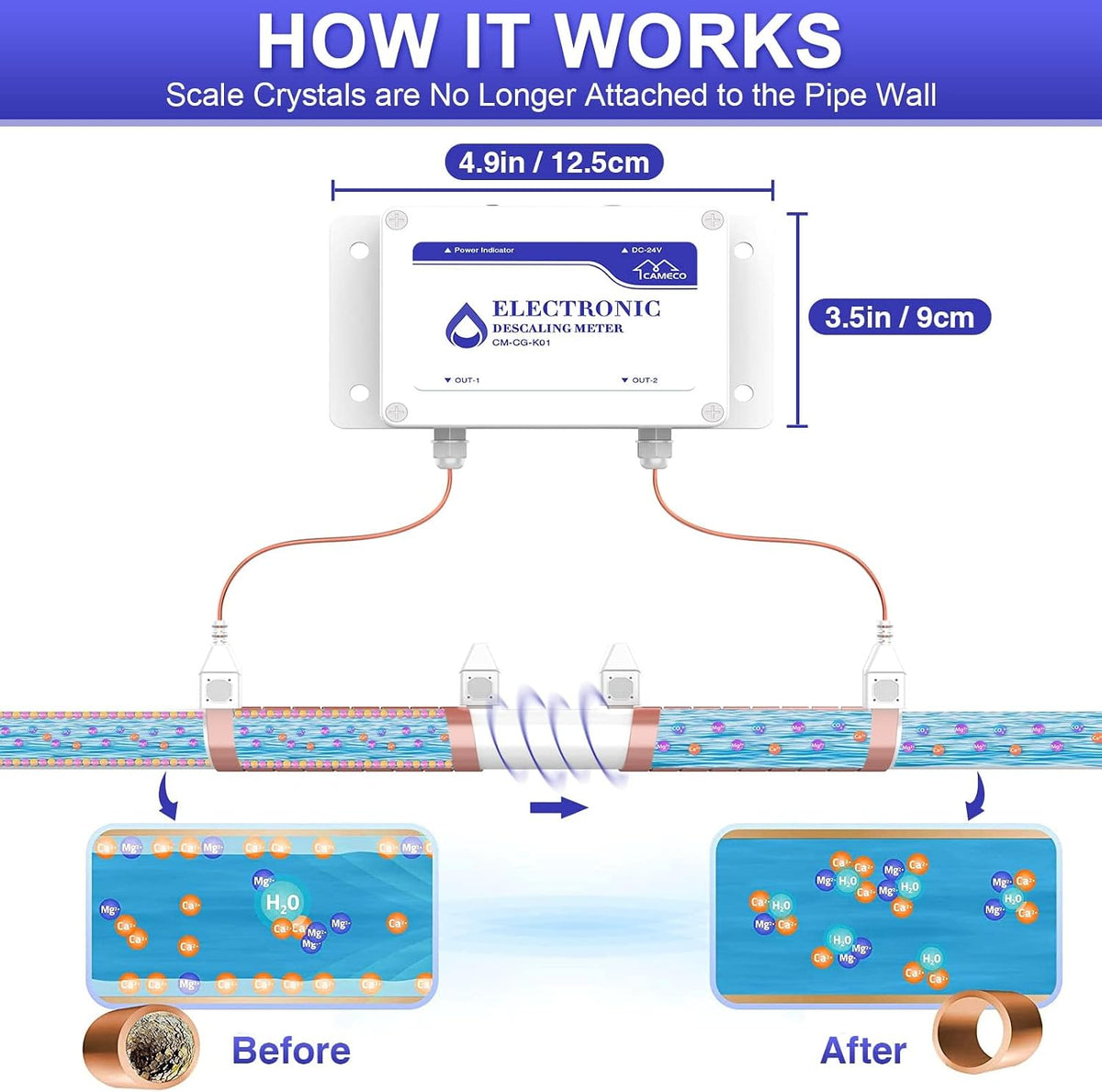 Whole House Water Descaler System, Electronic Alternative Salt-Free Hard Water Conditioner, No Salt Water Softener