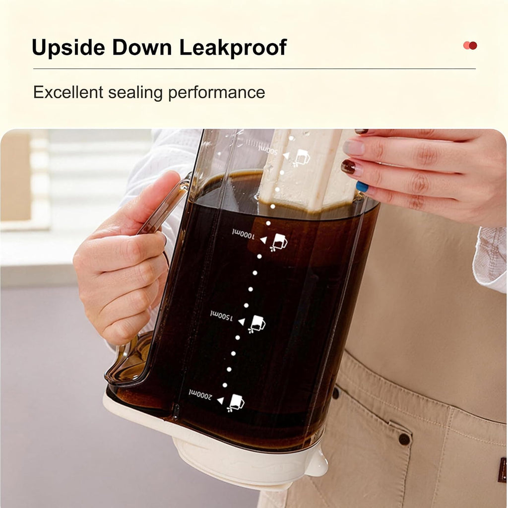 Cold Brew Coffee Maker, Pitcher Heat Resistant with 180° Rotatable Lid, Fine Mesh Filter, Dual Handles & Clear Scale