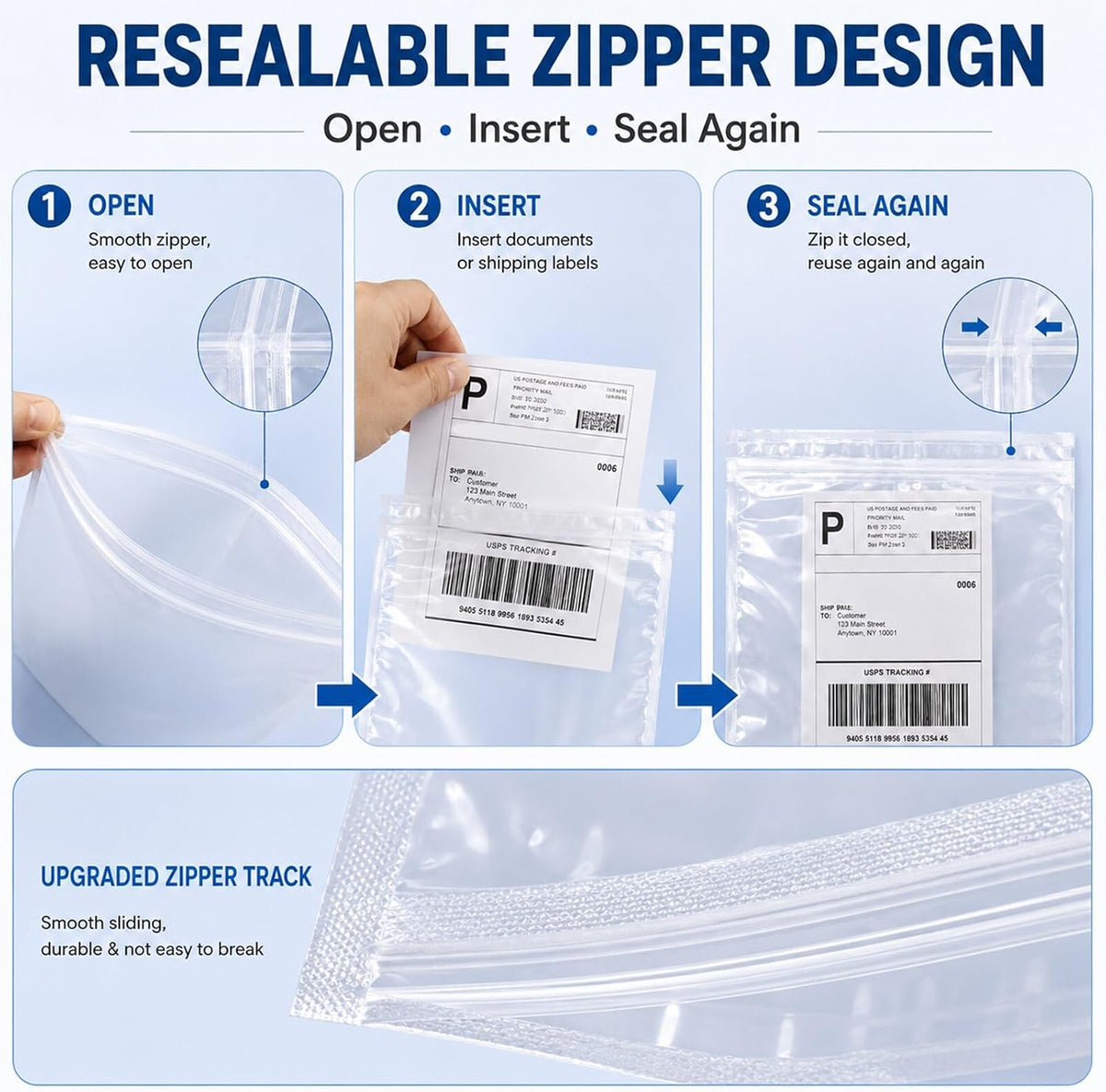 100 Pcs 9.5" x 12" Resealable Packing List Envelopes Self-Adhesive
