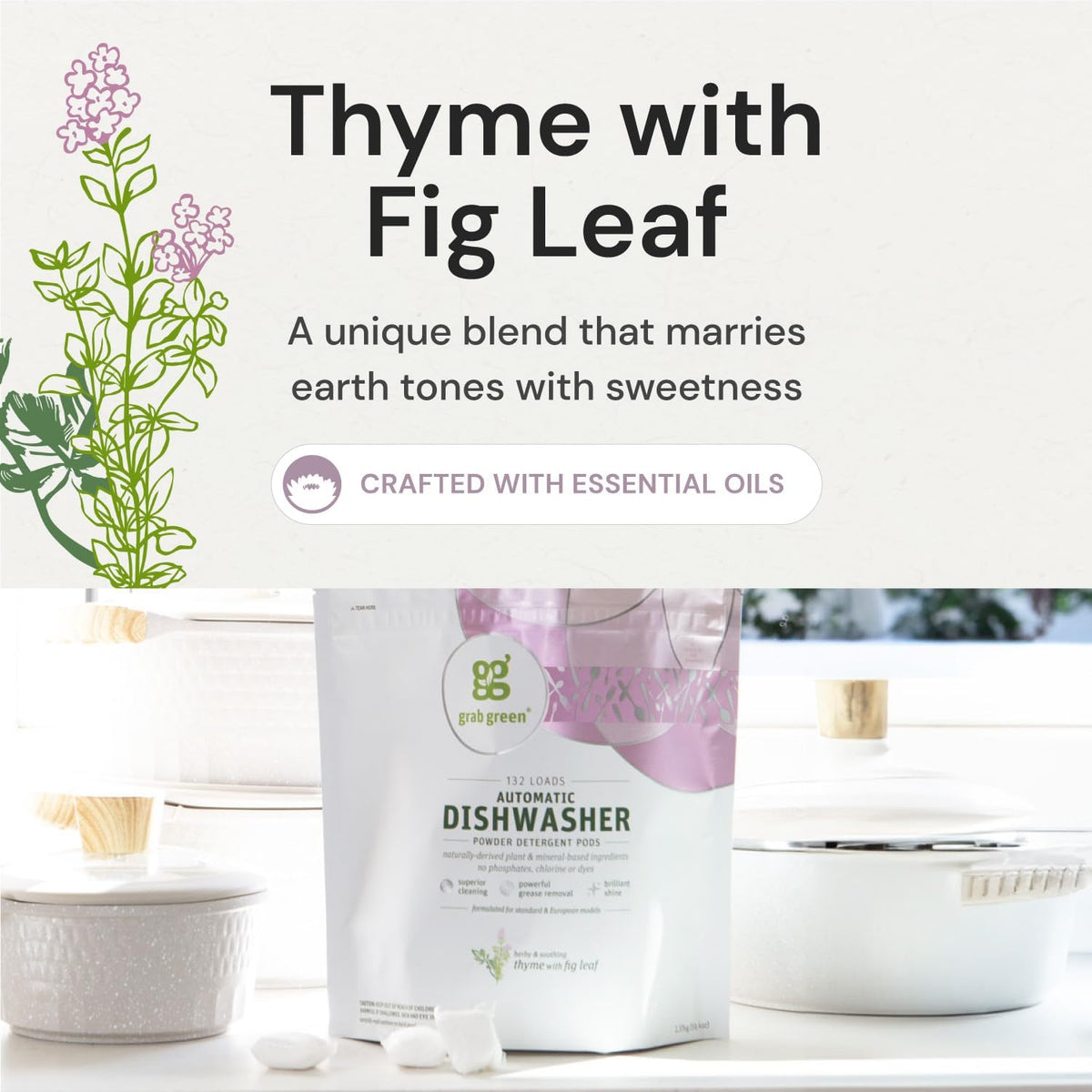 Dishwasher Pods, 132 Count, Thyme with Fig Leaf