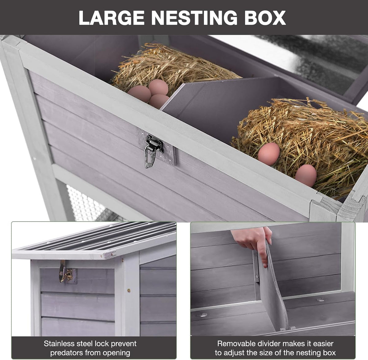 Chicken Coop with Wheels, Portable Chicken Tractor & Large Chicken House with Run, Nesting Box, Waterproof Roof &