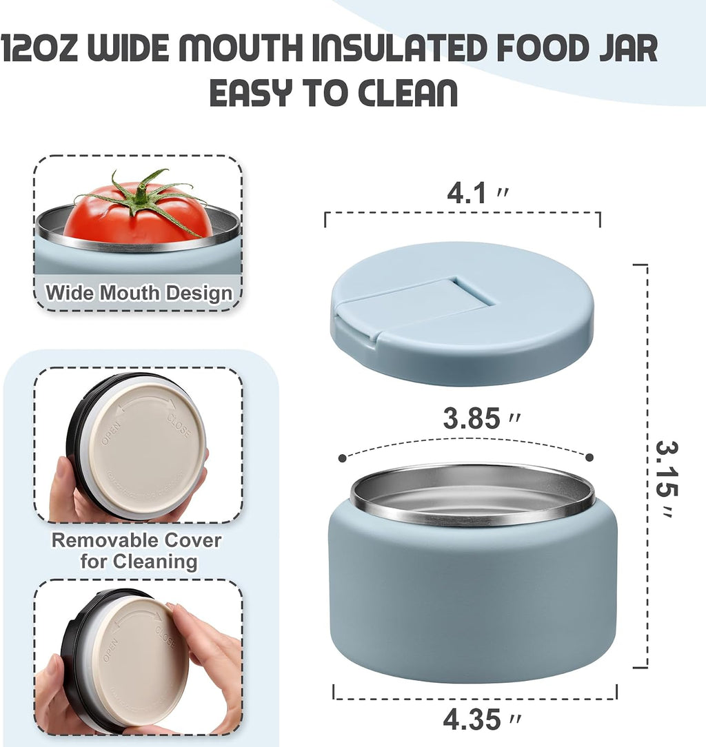 13.5oz Soup Thermo for Hot Food Kids with Buckle Lid Insulated Vacuum Food Jar Wide Mouth Leakproof Stainless Steel