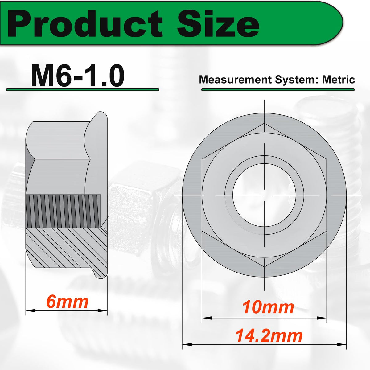 40pcs M6 Flange Nut, M6-1.0mm Hexagon Serrated Flange Nuts