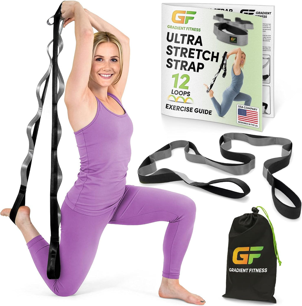 Physical Therapy Yoga Stretch Strap with 12 Loops, 1.5 Inch Wide, 8 Ft Long