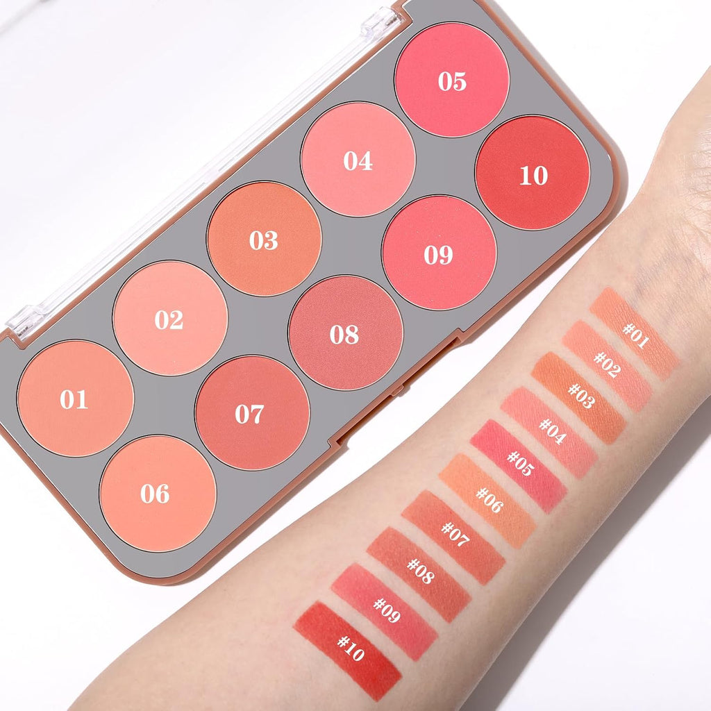 10-Color Blush Palette, Buildable Long-Lasting Powder Blush (02 SET)