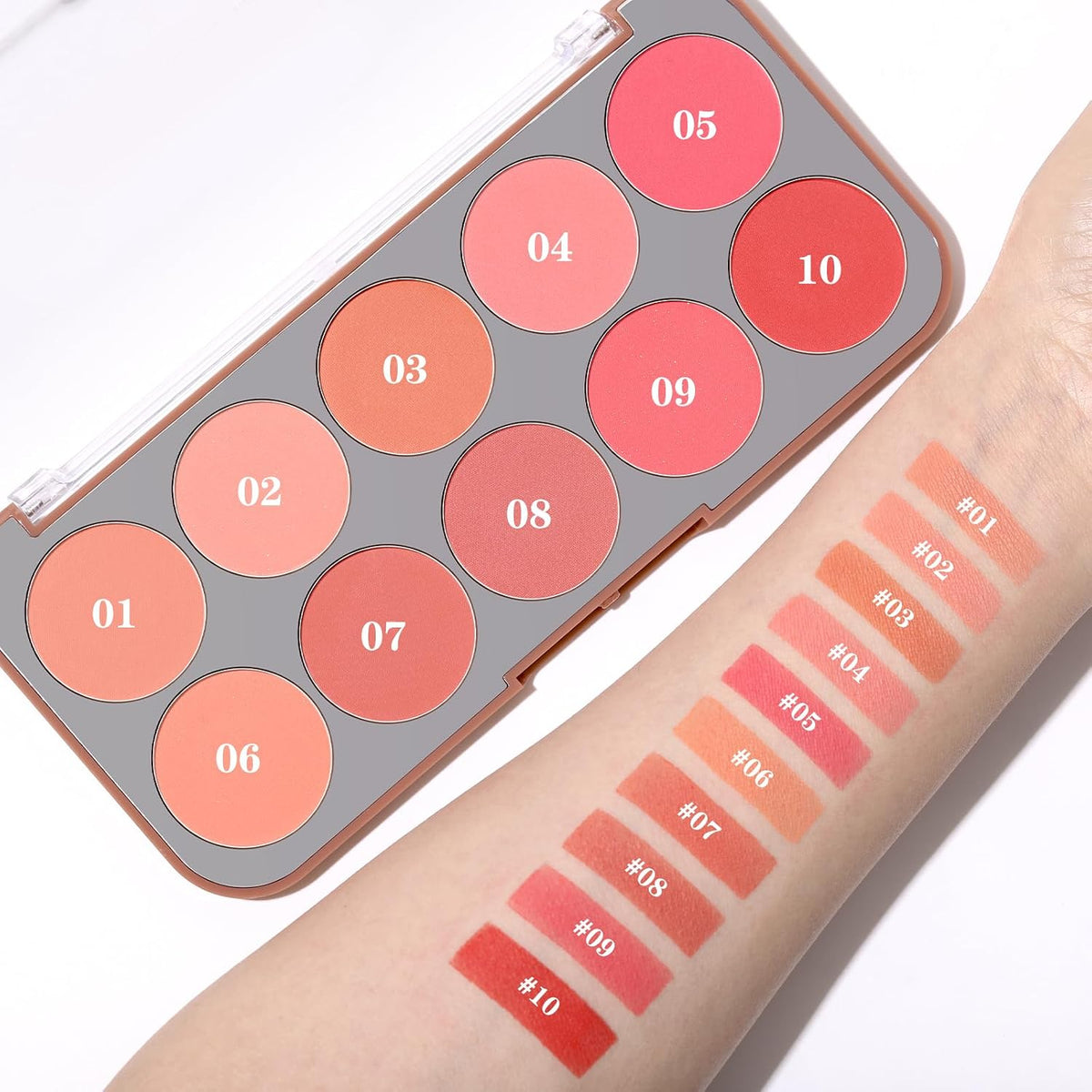 10-Color Blush Palette, Buildable Long-Lasting Powder Blush (02 SET)