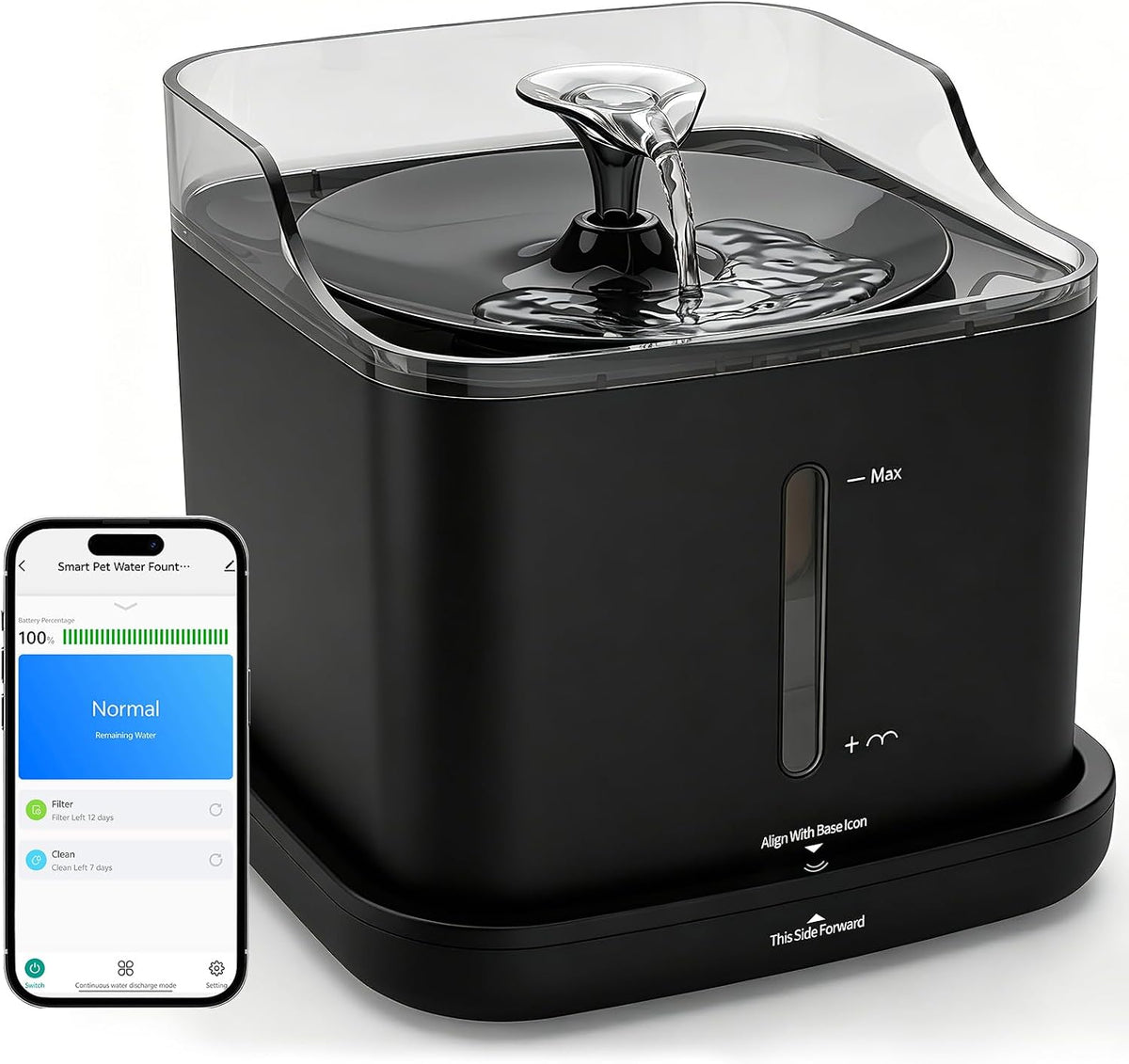 Cat Water Fountain, 2.2L Automatic Pet Water Fountain for Cats and Small Dogs, 2.4GHz WiFi App Control, Rechargeable