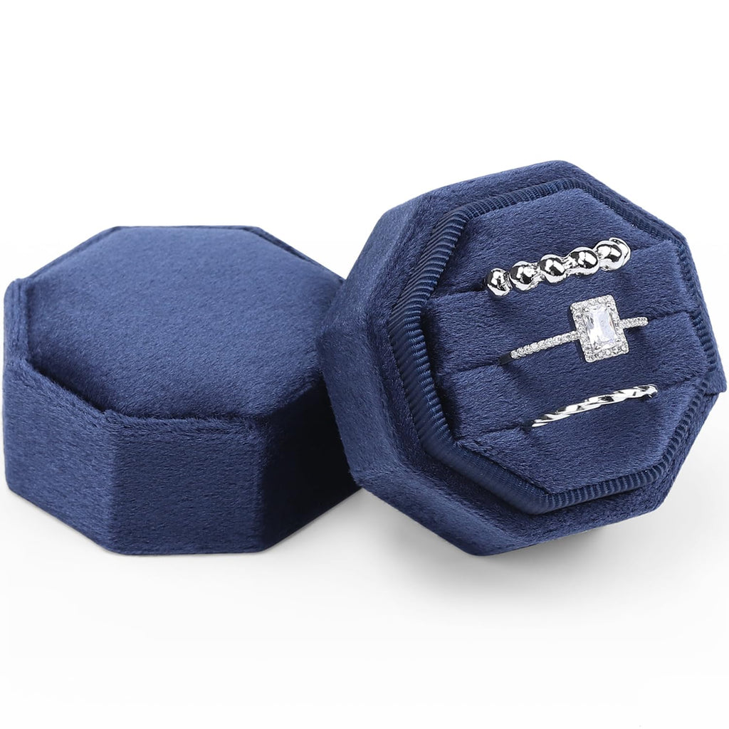 Velvet Ring Box, 3 Slots Jewelry Ring Gift Box Vintage Ring Holder