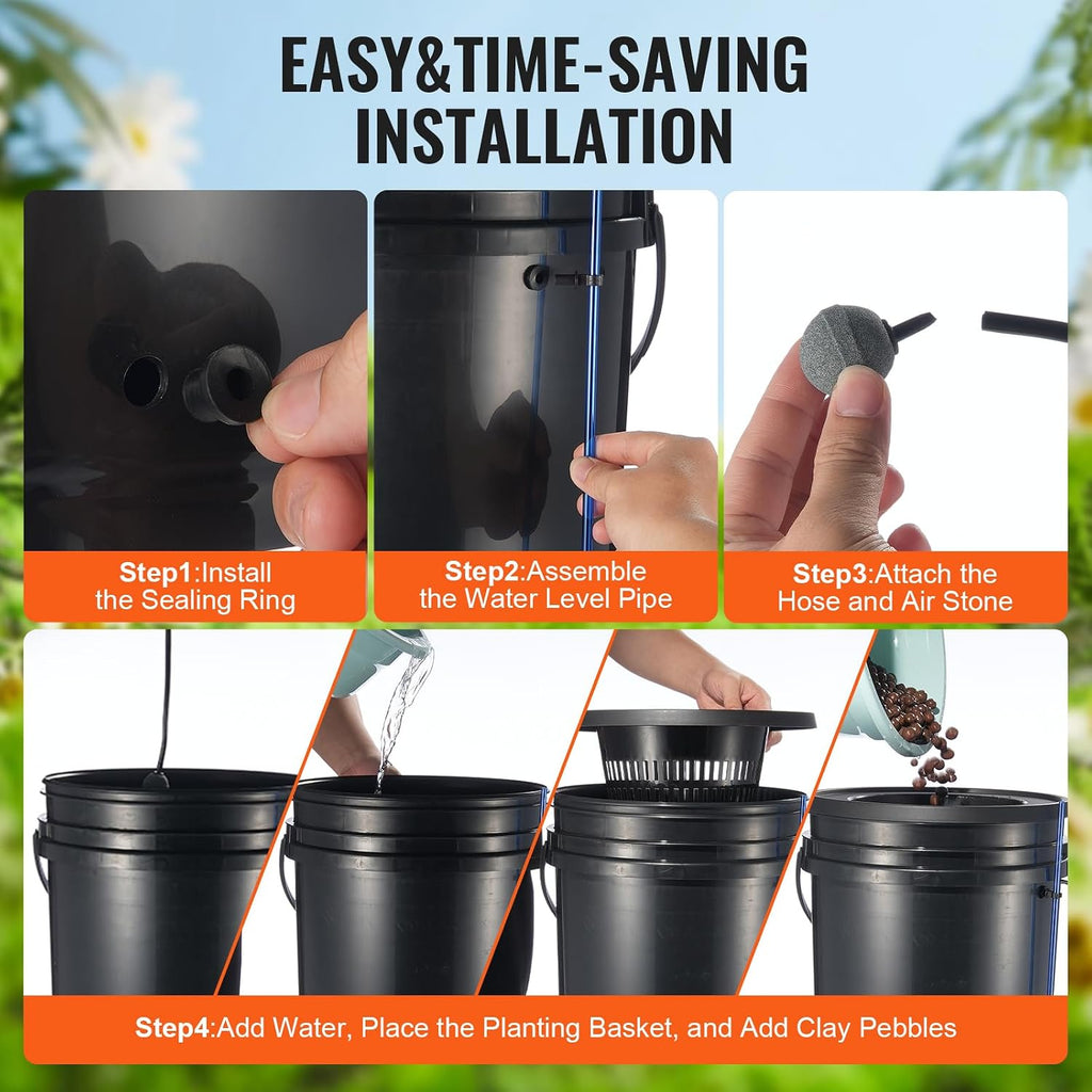 DWC Hydroponics Grow System, Hydroponic Growing System with Top Drip Kit, Deep Water Culture 5-Gallon 4 Buckets, with
