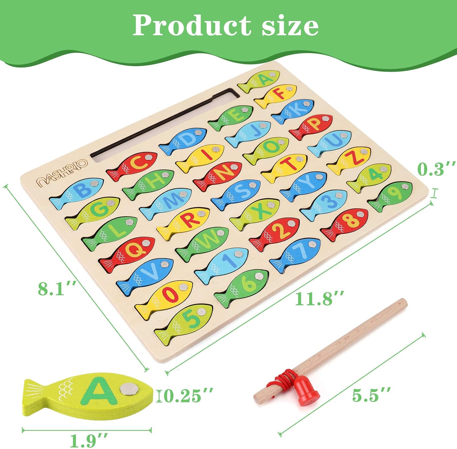 Magnetic Wooden Fishing Game Toy for Preschoolers, Alphabet Fish Catching Counting Games Puzzle with Numbers and