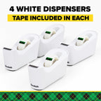 Desktop Tape Dispenser, White, 4 Pack