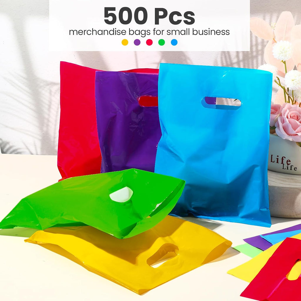 500 Pcs Shopping Bags Bulk for Small Business, Bright Color