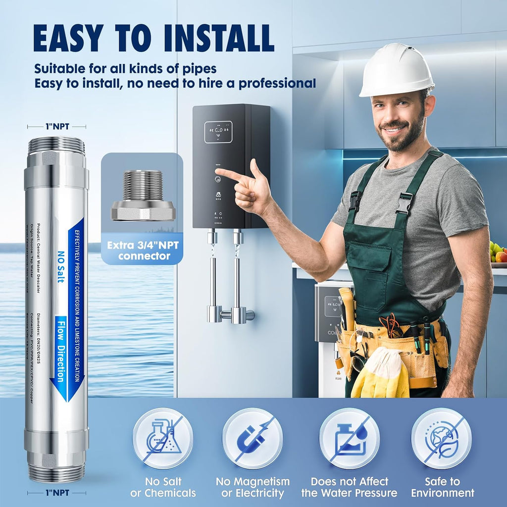 Salt Free Water Descaler Whole House, ¾-Inch NPT Water Descaler System