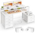 52 Inch Office Desk with 6 Drawers and Printer Space for Storage, Reversible Computer Desk with Monitor Stand & Power