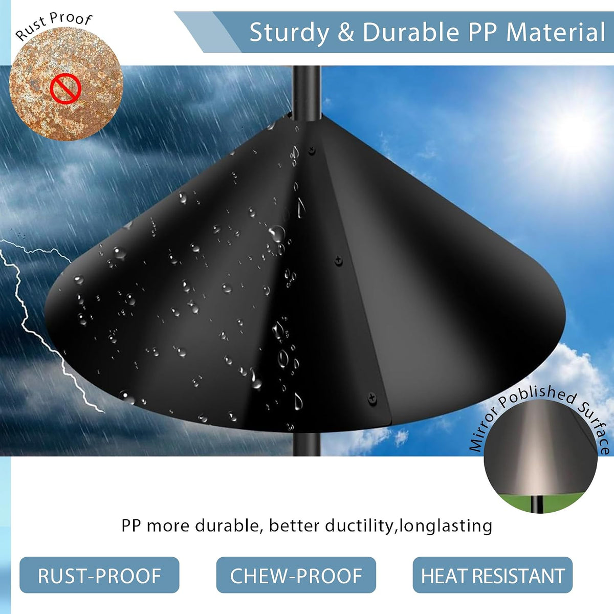 Squirrel Baffle for Bird Feeders Pole - 16 Inch Wide Cone Guard, Heavy Duty Chew Proof Baffle for Pole Mounted