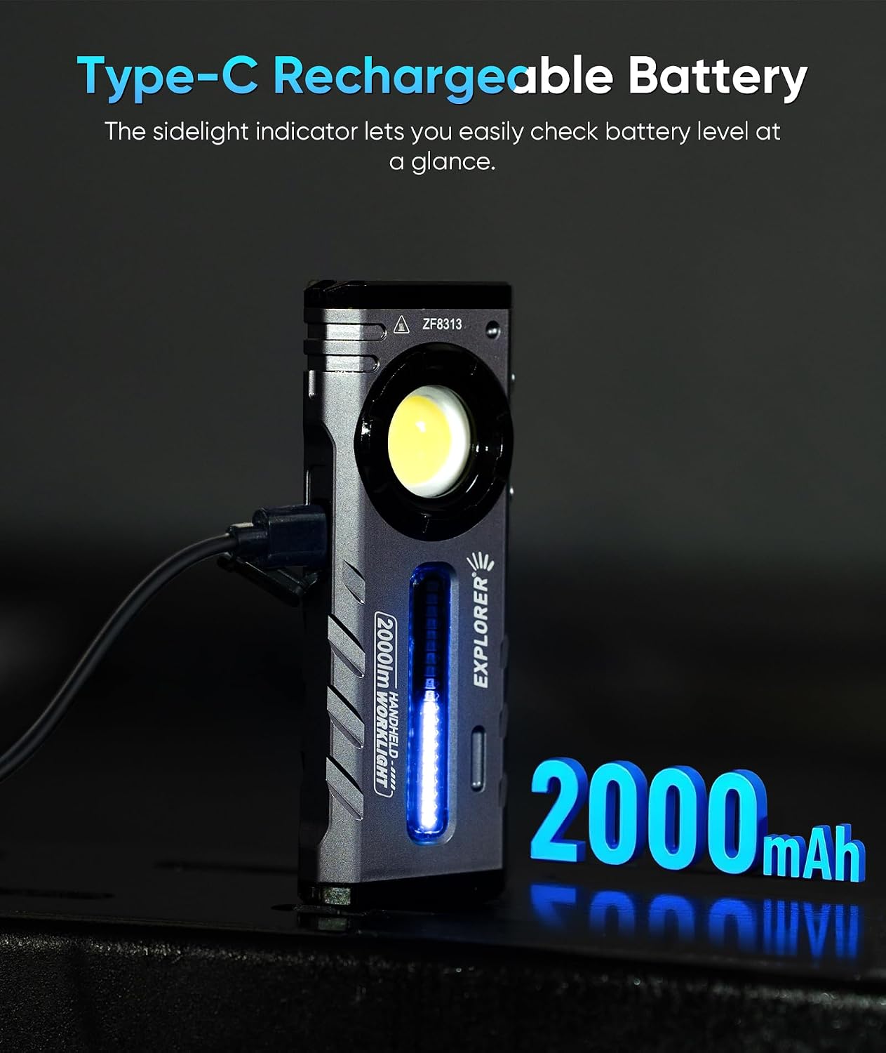 ZF8313 Rechargeable Flashlight, Magnetic EDC Flashlight Rechargeable, 2000 Lumens LED Flashlight with RGB and UV