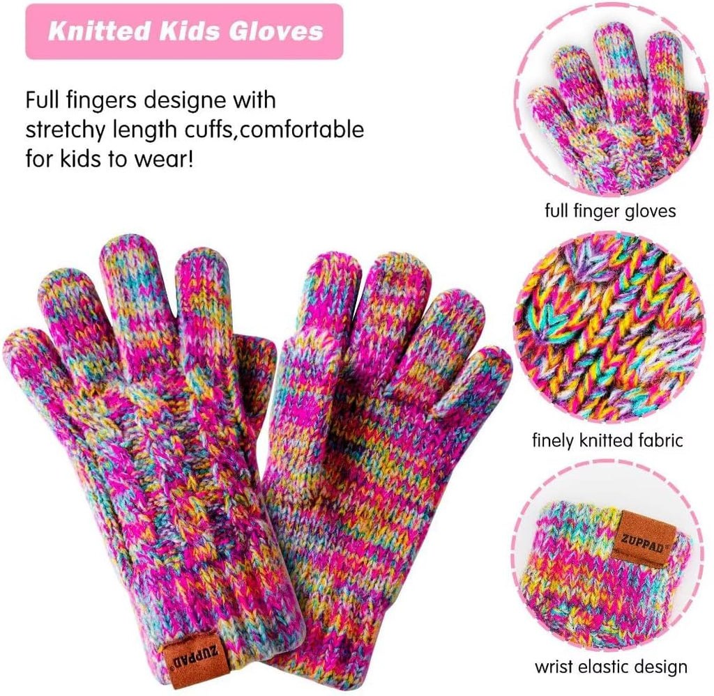 Kids Winter Hat Gloves Scarf Set,Girls Toddler Children Hats Beanie with Pom Knit Neck Warmer Gaiter Mittens Fleece