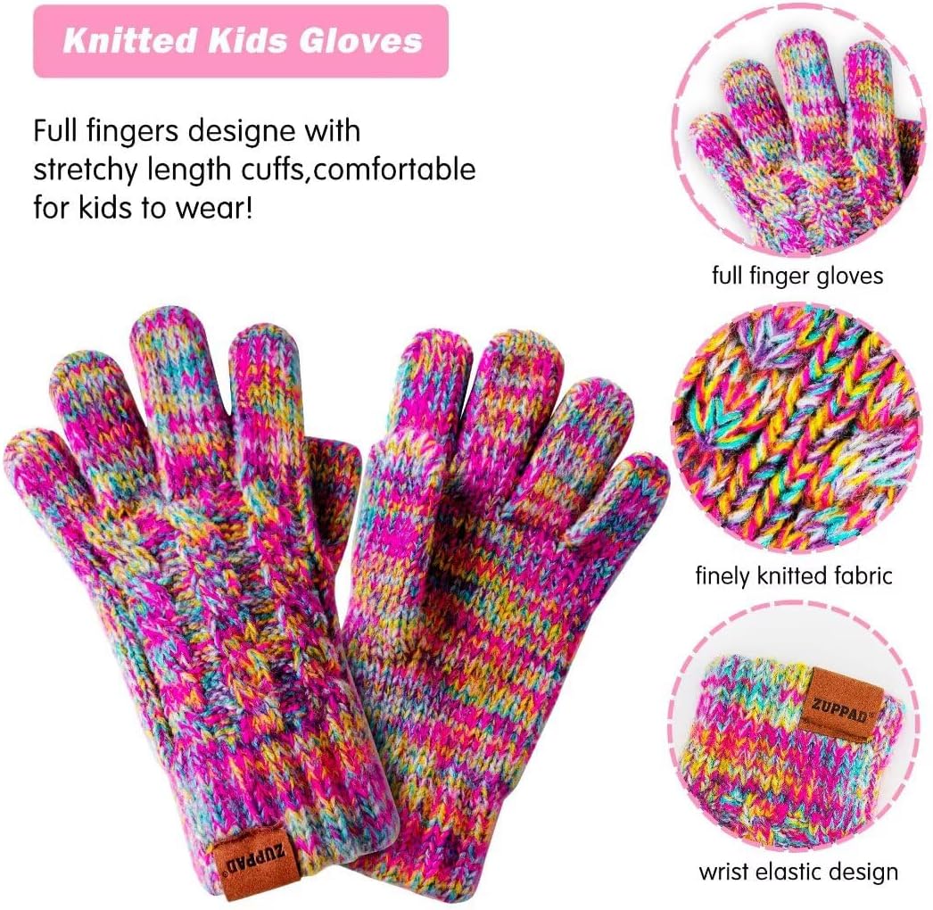 Kids Winter Hat Gloves Scarf Set,Girls Toddler Children Hats Beanie with Pom Knit Neck Warmer Gaiter Mittens Fleece