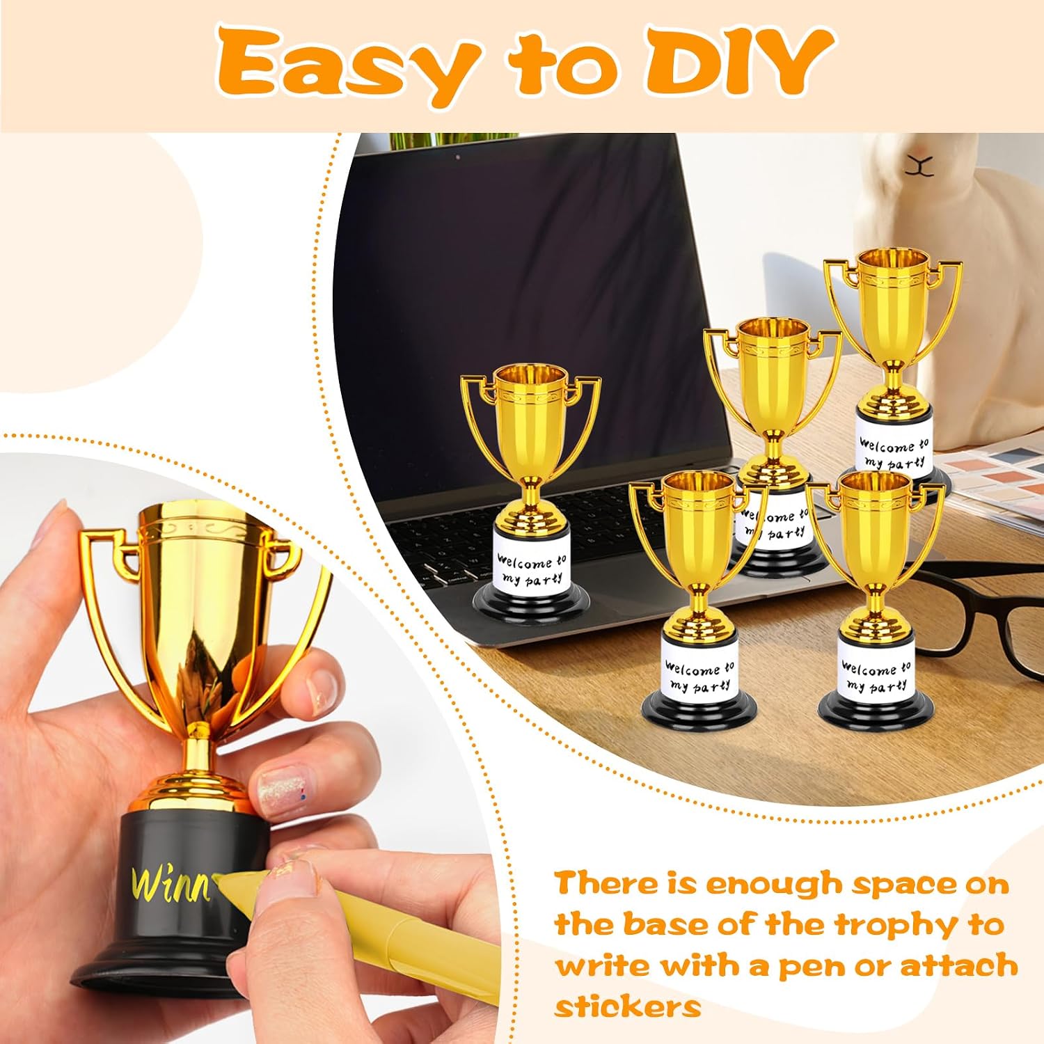 Mini Trophies, 24PCS Gold Trophy Award, Plastic Trophies 4 Inch Trophy Cups | Award Trophies for Party Favors, Props