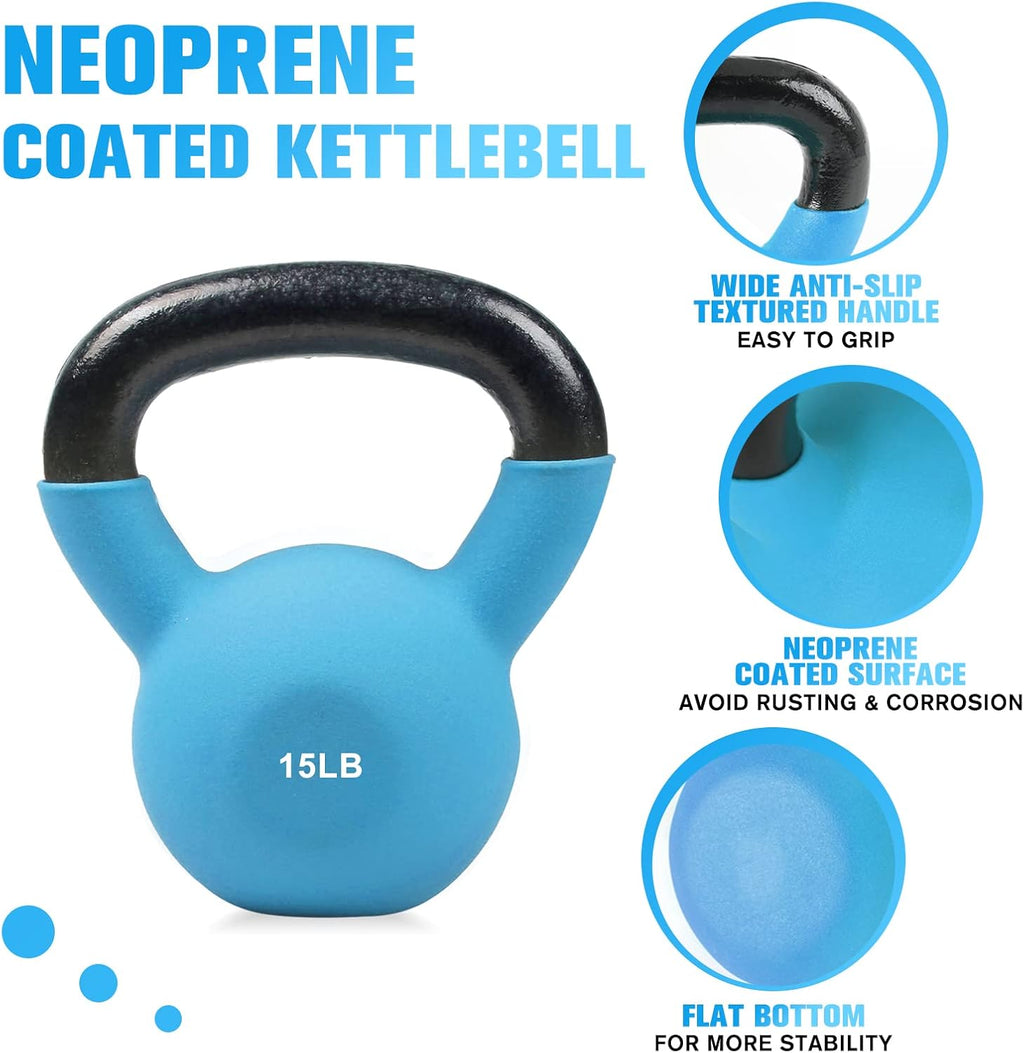 Neoprene Coated Kettlebell Weight Set, Solid Cast Iron