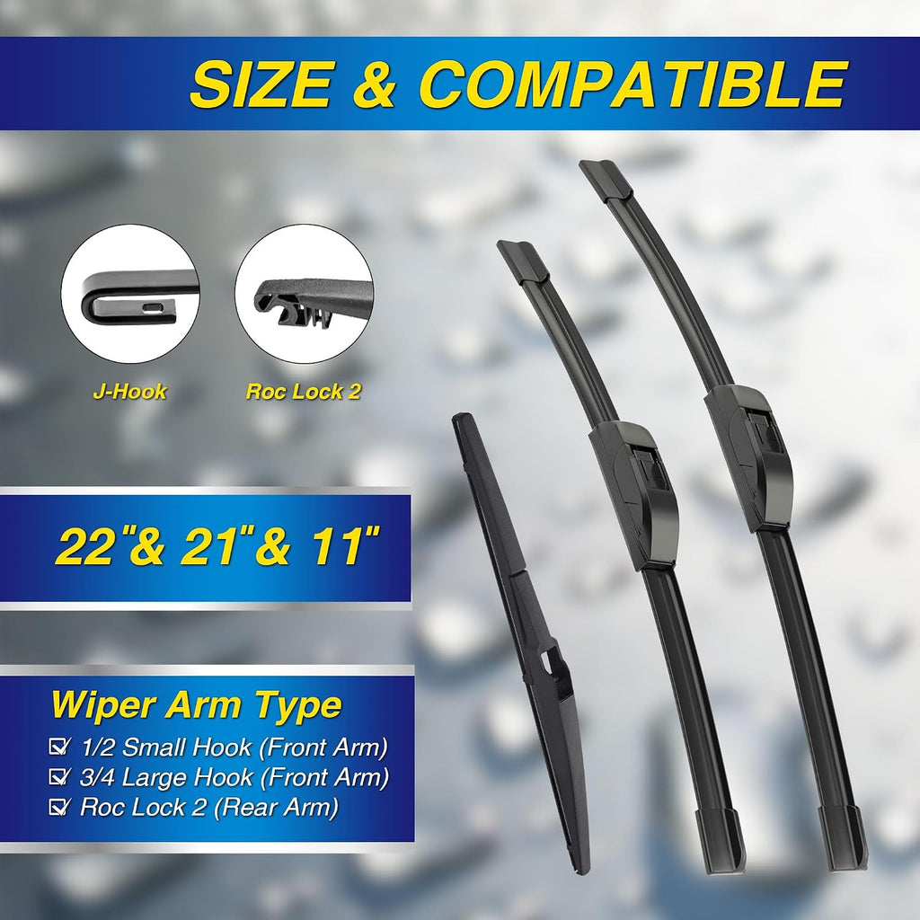 Silicone Windshield Wiper Blades Replacement for 2021-2014 JEEP Grand Cherokee Wiper Blades(Set of 3),Automotive