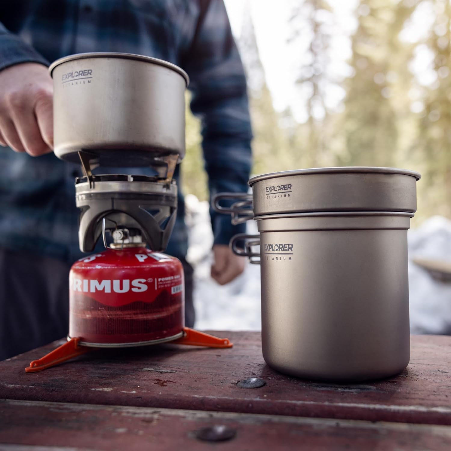 Titanium Stackable Camping Cooking Pot Mess Kit Set