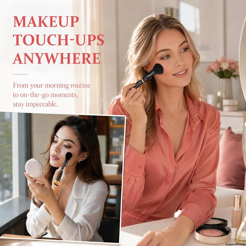 Travel Makeup Brush Set with Case, 4-in-1 Double-Ended Brush